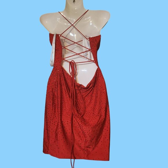 Lady in Red Confident Love Sexy Sequin Halter Dress LaceUp Back Sz 4 By Lucci Lu - Picture 4 of 7